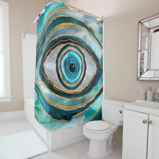 Evil Eye Amulet Aquarellmarmor und Gold Duschvorhang (Beispiel)