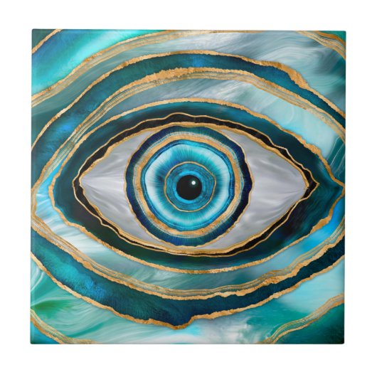 Evil Eye Amulet Aquarellmarmor und Gold Fliese (Vorderseite)