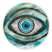 Evil Eye Amulet Aquarellmarmor und Gold Keramikknauf (Vorderseite)