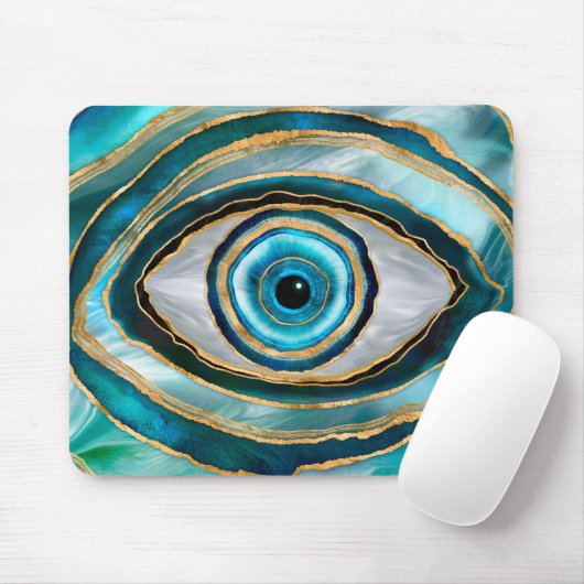 Evil Eye Amulet Aquarellmarmor und Gold Mousepad (Mit Mouse)