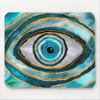 Evil Eye Amulet Aquarellmarmor und Gold Mousepad
