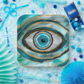 Evil Eye Amulet Aquarellmarmor und Gold Pappteller (Party)