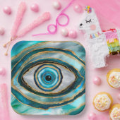 Evil Eye Amulet Aquarellmarmor und Gold Pappteller (Party)