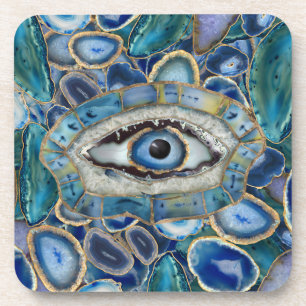 Evil Eye Amulet Blue Geodes und Crystals Getränkeuntersetzer