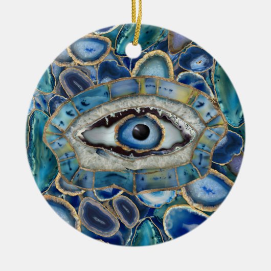 Evil Eye Amulet Blue Geodes und Crystals Keramik Ornament (Vorne)