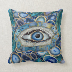 Evil Eye Amulet Blue Geodes und Crystals Kissen