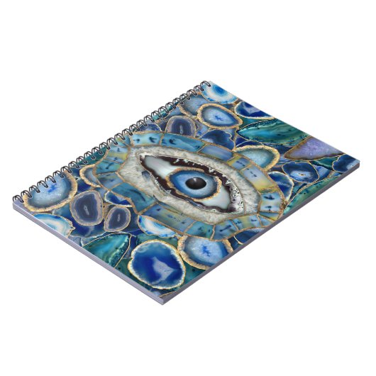 Evil Eye Amulet Blue Geodes und Crystals Notizblock (Linke Seite)