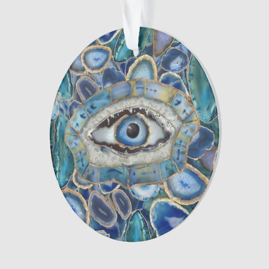Evil Eye Amulet Blue Geodes und Crystals Ornament (Vorderseite)