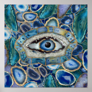 Evil Eye Amulet Blue Geodes und Crystals Poster