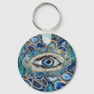 Evil Eye Amulet Blue Geodes und Crystals Schlüsselanhänger