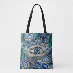 Evil Eye Amulet Blue Geodes und Crystals Tasche