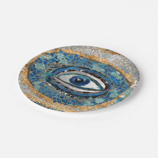 Evil Eye Amulet Geodes und Kristalle Pappteller (Schrägansicht)