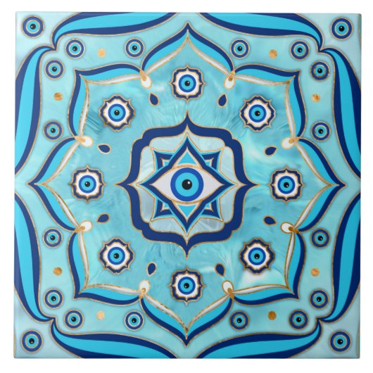Evil Eye Amulet Mandala Ornament Fliese (Vorderseite)