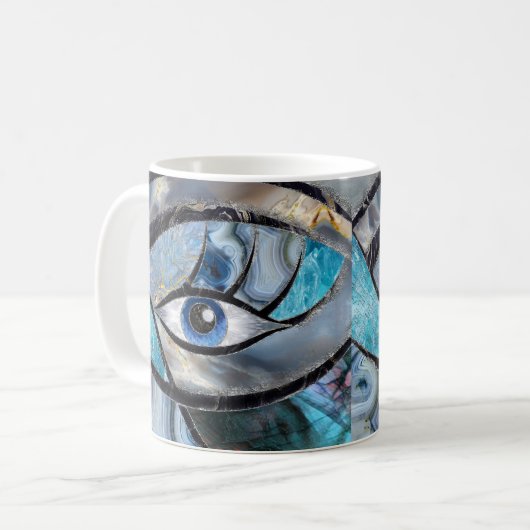 Evil Eye Amulet Mineral Textures Collage Kaffeetasse (Vorderseite Links)