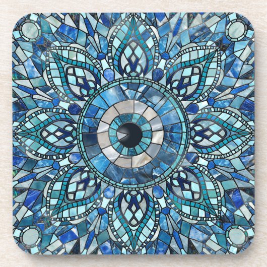 Evil Eye Amulet Mosaic Mandala Art Getränkeuntersetzer (Vorderseite)