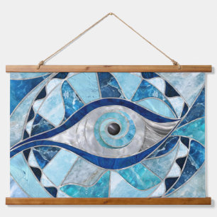 Evil Eye Amulet Mosaic Mineral Textures Wandteppich Mit Holzrahmen