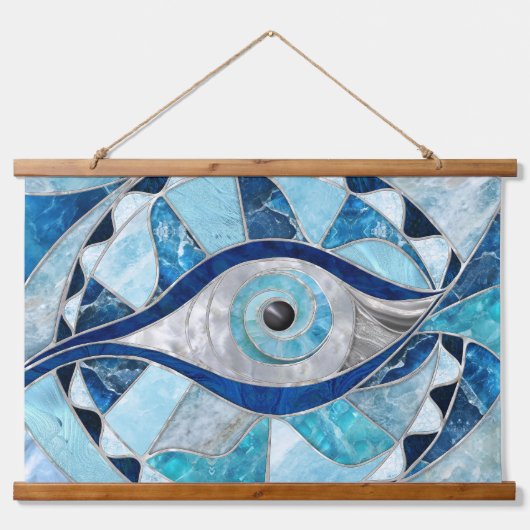 Evil Eye Amulet Mosaic Mineral Textures Wandteppich Mit Holzrahmen (Vorne)