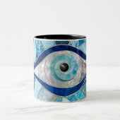 Evil Eye Amulet Mosaic Mineral Textures Zweifarbige Tasse (Mittel)