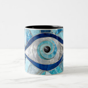 Evil Eye Amulet Mosaic Mineral Textures Zweifarbige Tasse