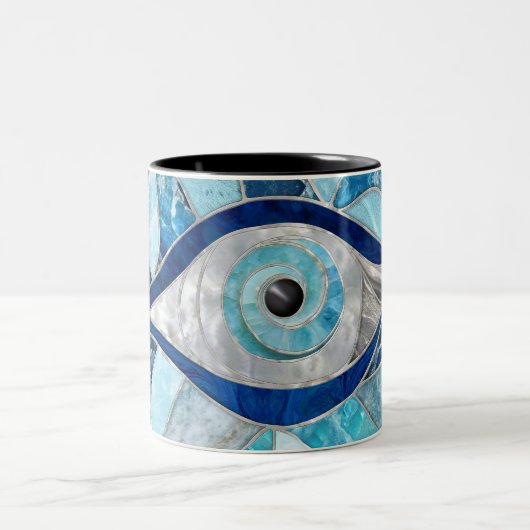 Evil Eye Amulet Mosaic Mineral Textures Zweifarbige Tasse (Mittel)