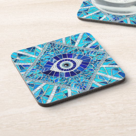 Evil Eye Amulet Mosaik Art Getränkeuntersetzer (Linke Seite)