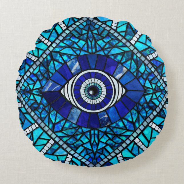 Evil Eye Amulet Mosaik Art Rundes Kissen (Vorderseite)