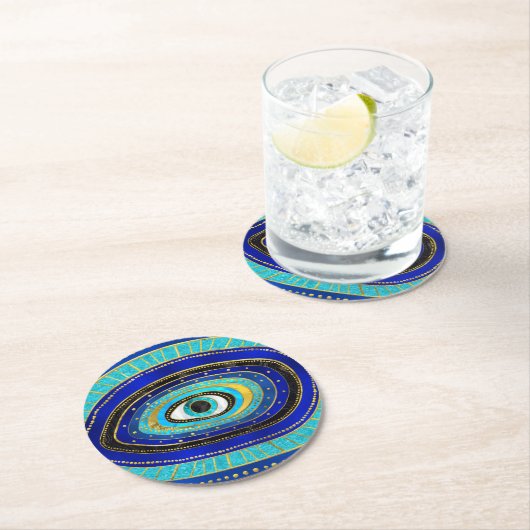 Evil Eye Amulet Ornament Runder Pappuntersetzer (Vor Ort)