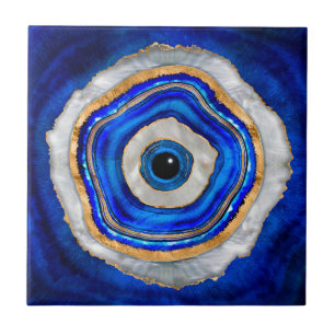 Evil Eye Aquarellfarbe und Gold Fliese