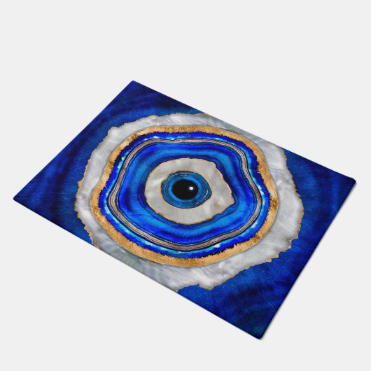 Evil Eye Aquarellfarbe und Gold Fußmatte (Schrägansicht)