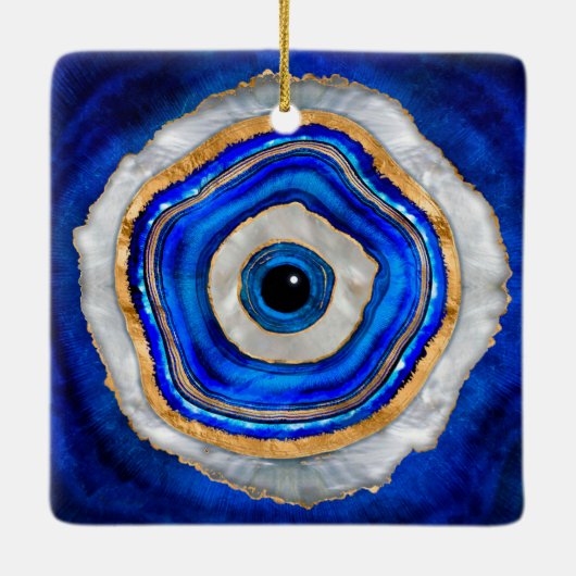Evil Eye Aquarellfarbe und Gold Keramikornament (Rückseite)