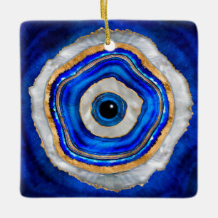Evil Eye Aquarellfarbe und Gold Keramikornament