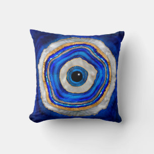 Evil Eye Aquarellfarbe und Gold Kissen