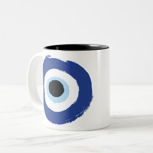 Evil Eye Artistic Blau Griechisch Zweifarbige Tasse (Vorderseite Links)