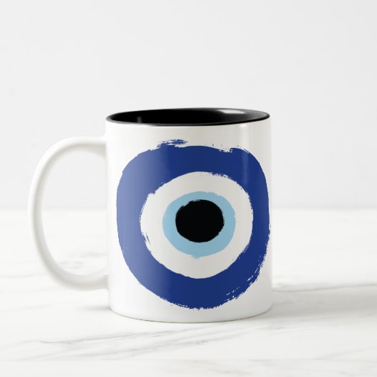 Evil Eye Artistic Blau Griechisch Zweifarbige Tasse (Links)