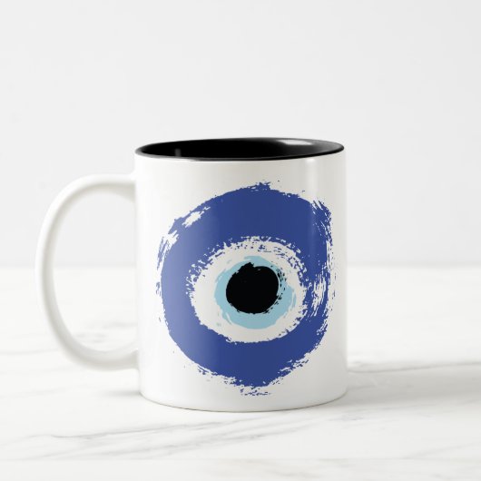 Evil Eye Artistic Blau Griechisch Zweifarbige Tasse (Links)