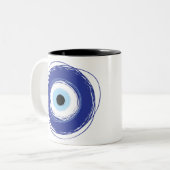 Evil Eye Artistic Blau Griechisch Zweifarbige Tasse (Vorderseite Links)
