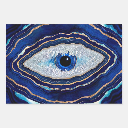 Evil Eye Blue Agate Geode Ditital Art Geschenkpapier Set (Vorderseite 3)