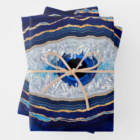 Evil Eye Blue Agate Geode Ditital Art Geschenkpapier Set (Beispiel)