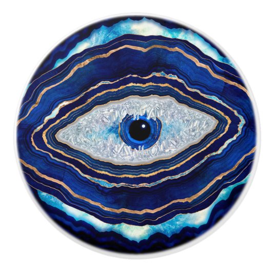 Evil Eye Blue Agate Geode Ditital Art Keramikknauf (Vorderseite)
