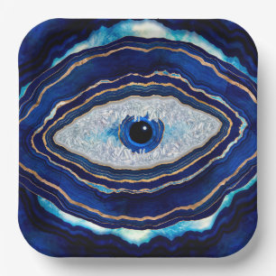 Evil Eye Blue Agate Geode Ditital Art Pappteller