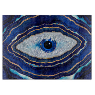 Evil Eye Blue Agate Geode Ditital Art Schneidebrett