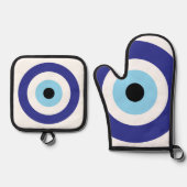 Evil Eye Blue Mati rings Ofenhandschuh & Topflappen-Set (Vorderseite)