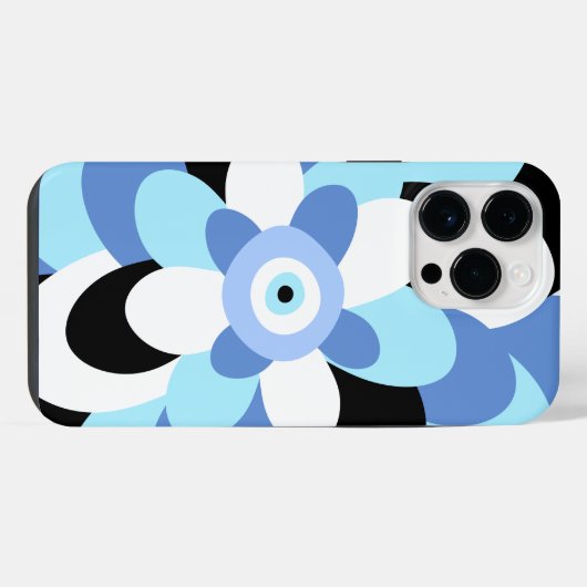 Evil Eye Blume Soft Blue Griechisch Amulet Ästheti iPhone Hülle (Rückseite (Horizontal))