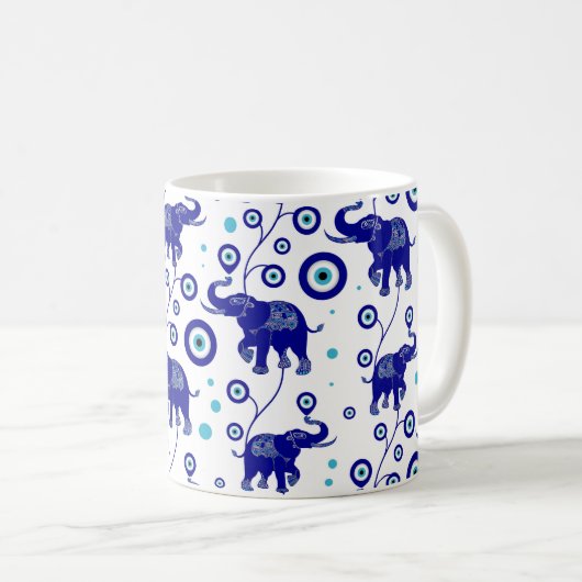 Evil Eye Elephant Viel Glück Amulet Muster Kaffeetasse (VorderseiteRechts)