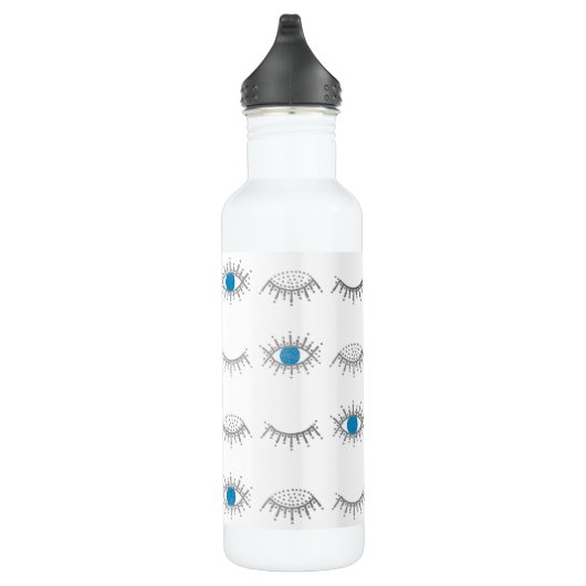 Evil Eye Eyelashes Nazar Mati Muster Silver Blue Edelstahlflasche (Rechts)