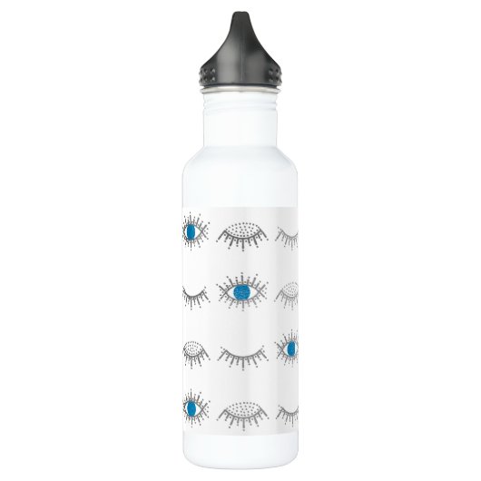 Evil Eye Eyelashes Nazar Mati Muster Silver Blue Edelstahlflasche (Links)