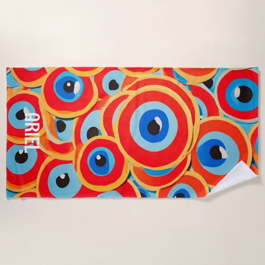 Evil Eye farbenfroh Red Blue Beach Handtuch (Vorderseite)