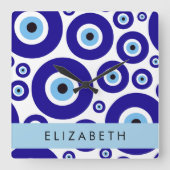 Evil Eye, Greek Eye, Turkish Eye, Mati, Your Name Quadratische Wanduhr (Vorderseite)