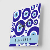 Evil Eye, Greek Eye, Turkish Eye, Mati, Your Name Quadratische Wanduhr (Winkel)