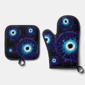 🧿 Evil Eye Kitchen Guardian Ofenhandschuh & Topflappen-Set (Vorderseite)